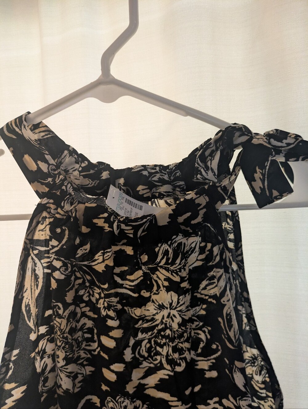 Maurices Black and Cream Floral Tie-Shoulder Camisole
